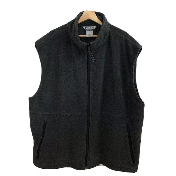 Columbia Mens 2XLT TALL Fleece Vest Jacket Gray Sleeveless Full Zip Pockets